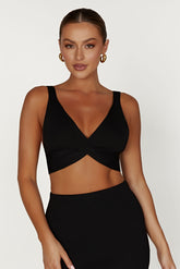 Kaesha Twist Front Knit Top - Black